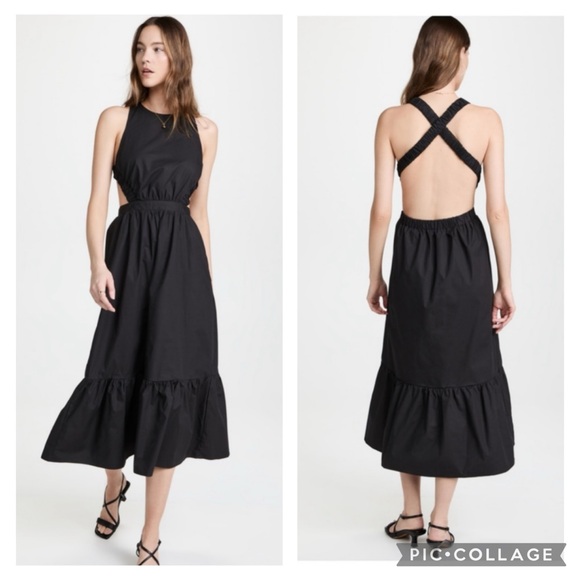 English Factory Black Criss-Crossed Open Back Cotton Midi Dress Size M NWT - Picture 14 of 16